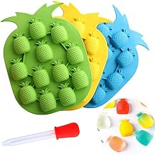 3Pcs Pineapple Chocolate Candy Molds with a Dropper, Pineapple Silicone Ice Cube Tray Gummy Jello Fondant Mold Mini Soap Embeds Crayon Wax Melt Mold Random Color