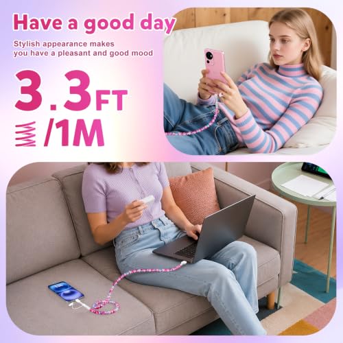 Image of Aolcev USB C Cable 2 in 1 Beaded Multi USB A to USB C for iPhone Chargers
