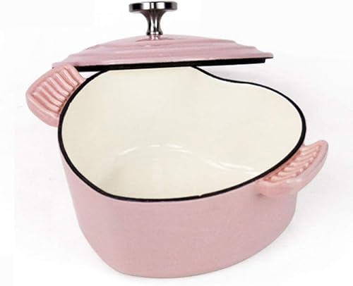 Cacerola en forma de corazón de 19 L multifuncional de hierro fundido esmaltado con tapa sartén antiadherente para cocinar al vapor hornear asar