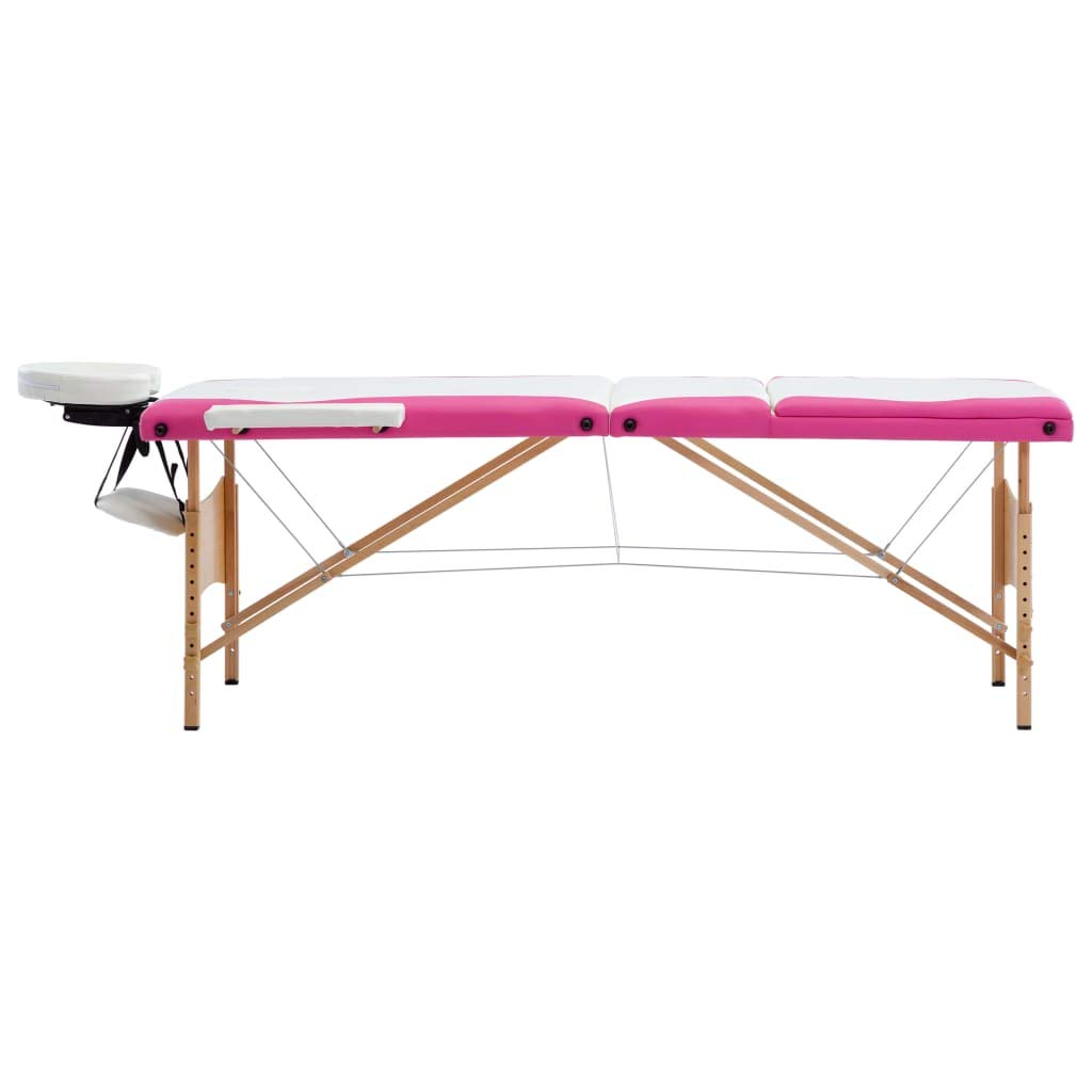 aphrophina Convenient Foldable Massage Table with 3 Zones and Adjustable Height, Comfortable Foam Padding, White and Pink