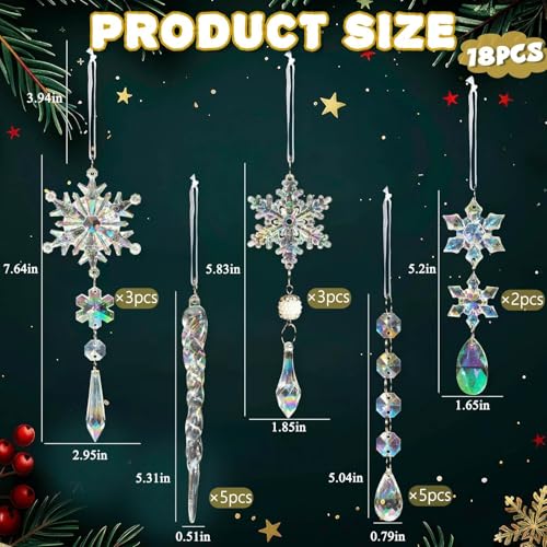 OuMuaMua Christmas Tree Decoration Crystal Ornaments - Hanging Acrylic Christmas Snowflake Icicle Drop Crystal Ornaments for Christmas Tree Winter New Year Party Supplies - Image 4