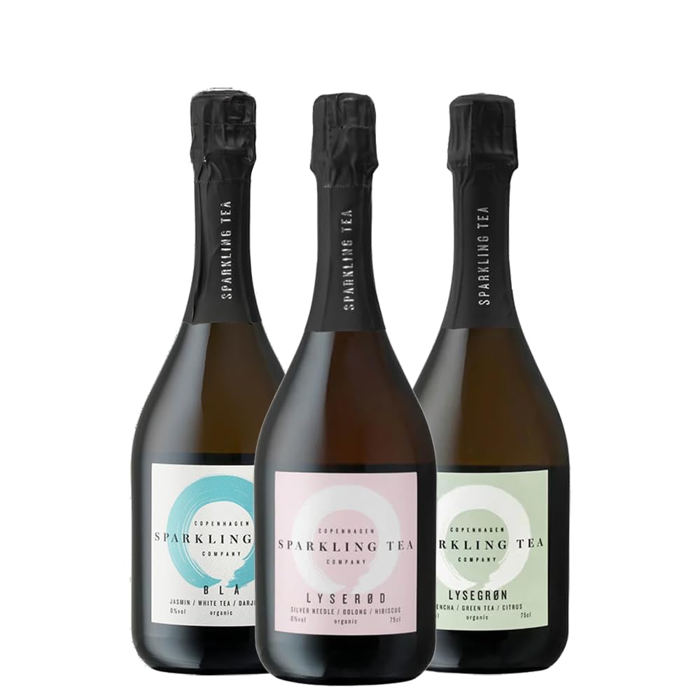 Copenhagen Sparkling Tea Set Alkoholfrei - Premium Schaumwein Alternative BIO & Vegan - Exklusives Tee Aperitif Geschenkset für Feste | 3 x 0,75 l (LYSERØD, BLÅ, LYSEGRØN)