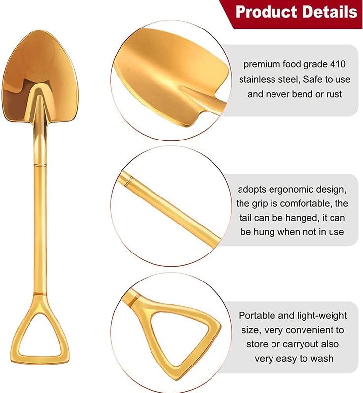 Miniatura 2 de Paquete de 4 cucharas de postre de 6 pulgadas con forma de pala de acero inoxidable, cucharas de helado de frutas para el hogar, cocina o