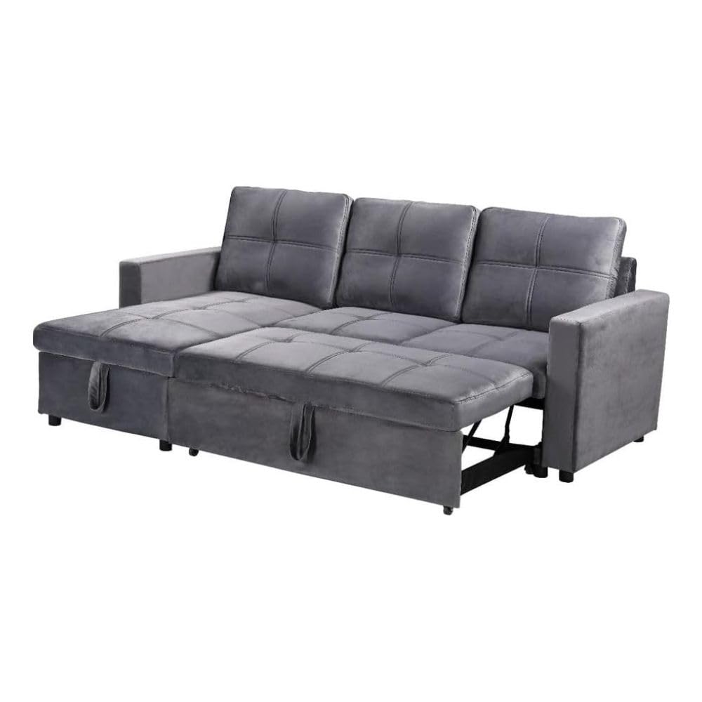 Sofá Cama Chaise Longue PAU, 215x135cm - Diseño Moderno, Almacenamiento - Color Gris Terciopelo