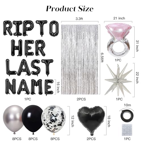 Image of Rip to Her Last Name Bachelorette Party Decorations Party Supplies | 49-Piece Kit; Balloon Banner Included; Rip Single Life Theme; Easy Setup; Bridal Shower Celebration