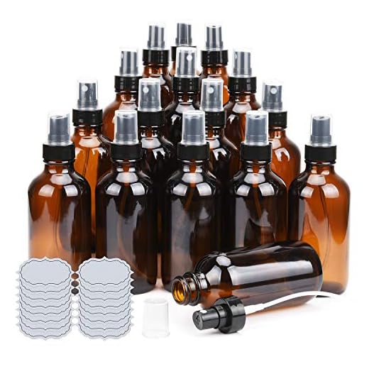Amber Glass Spray Bottles 4oz ULG Fine Mist Sprayers Empty Spray Atomizer for Essential Oils Aromatherapy Cosmetic Sprays Including Waterproof DIY Labels 16 Piece