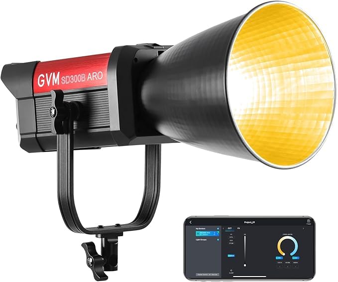 Luz COB profesional GVM de 300W con reflector de 45 grados y montura Bowens