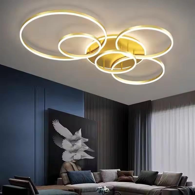 Image of 5 Light Golden Body Modern LED Ring Chandelier for Dining Living Room Lamp - Warm White