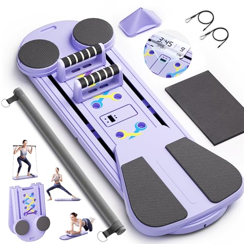 Pilates Board,15 in 1 Pilates Reformer Set, Foldable Pilates Reformer Machine with Resistance Bands,...