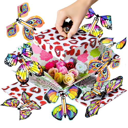 Flying Butterfly Birthday Surprise Explosion Gift Box Pop Up Present for Women & Men - The Perfect Way to Celebrate Your Wife Girlfriend Best Friend or Mom on Valentines Day Anniversaries & Mothers Day