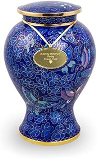OneWorld Memorials Butterfly Bronze Cremation Urn - Large - Holds Up to 200 Cubic Inches of Ashes - Cloisonne Blue Butterfly Metal Urns for Ashes - Engraving Sold Separately