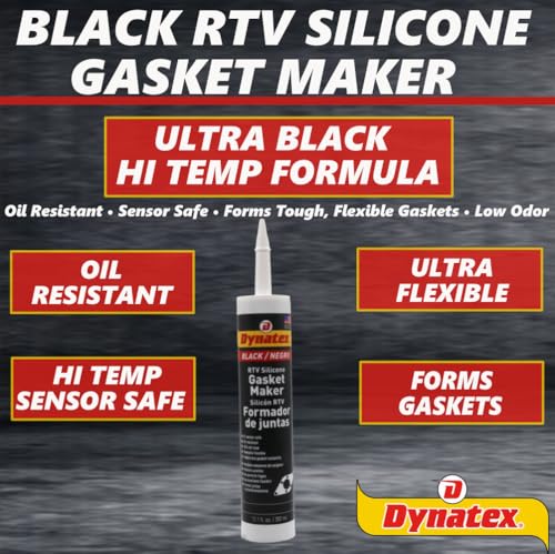 Image of Dynatex Black RTV Silicone Gasket Maker 10.1oz Caulk Tube - Oxygen Sensor Safe, OEM Specs, 500F Hi-Temp, Oil /Water Resistant, Made in the USA (3-Pack)