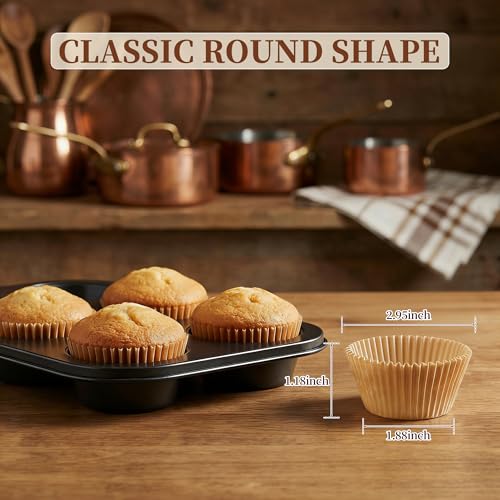 Image of KORCCI 200 Premium Cupcake & Muffin Liners - Unbleached Parchment Paper, Greaseproof & Non-Stick Baking Cups for Muffins, Cupcakes, and Party Treats