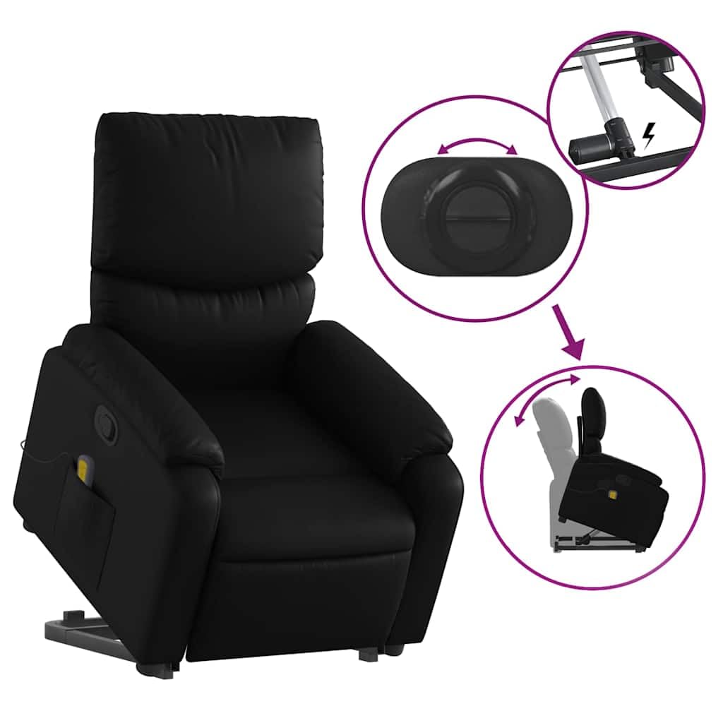 Fauteuil rehausseur inclinable avec massage à 6 points, fonction de levage électrique et dossier réglable, cadre stable en bois et métal, revêtement