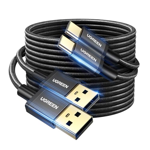 UGREEN 2-Pack USB C Cable 3A Fast Charge, USB A to Type C Cable Braided USB C Charger Cord Compatible with iPhone 16/16 Plus/16 Pro/15, Samsung Galaxy A03s/A10e/A20/A50/A51/S20/LG G8/G7, 10ft Black
