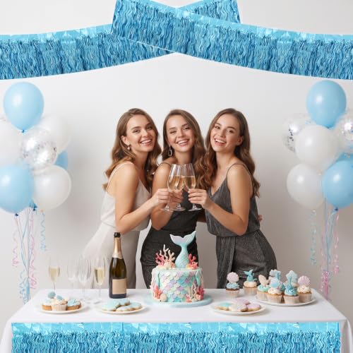 Image of BEISHIDA 3 Pack Light Blue Wavy Foil Fringe Garland 30ft Tinsel Wall Decor