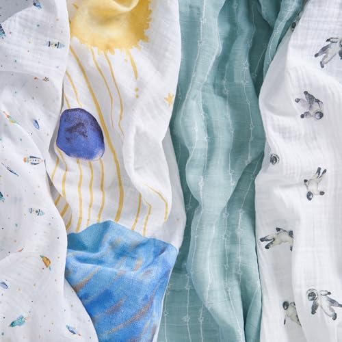 Image of aden + anais 100% Organic Cotton Muslin Swaddles, Breathable Baby Blanket, Ideal for Boys, Girls, Newborns, Babies & Infants, Receiving Blanket, Soft and Lightweight Wrap, 4 Pack, Space Orbit