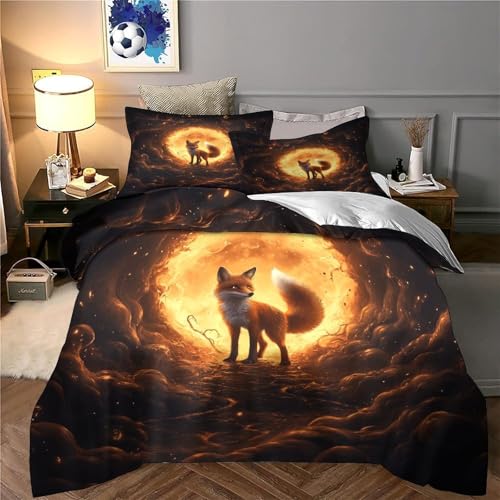 Housse de couette 260x220 renard 3D avec 2 taies d'oreiller en microfibre pour lit Super King - 6