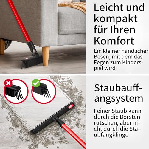 Tyroler Japanischer Gummibesen mit Stiel | Kehrbesen-Kopf aus 100% Naturkautschuk 30 cm | Besen mit Stiel und 140 cm Anti-Rost-Griff | Besen Innen | Gummibesen Tierhaare – Bild 6