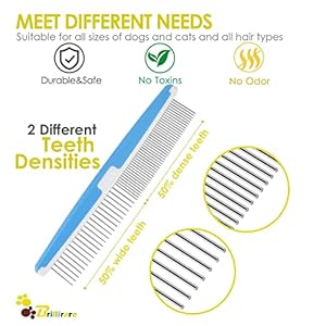 2 Pack Dog Combs, 2-in-1 Stainless Steel Cat Grooming Comb with Rounded Teeth, Professional Pet Dematting Tool, Prevents Knots and Mats for Small, Medium & Large Pets with Long & Short