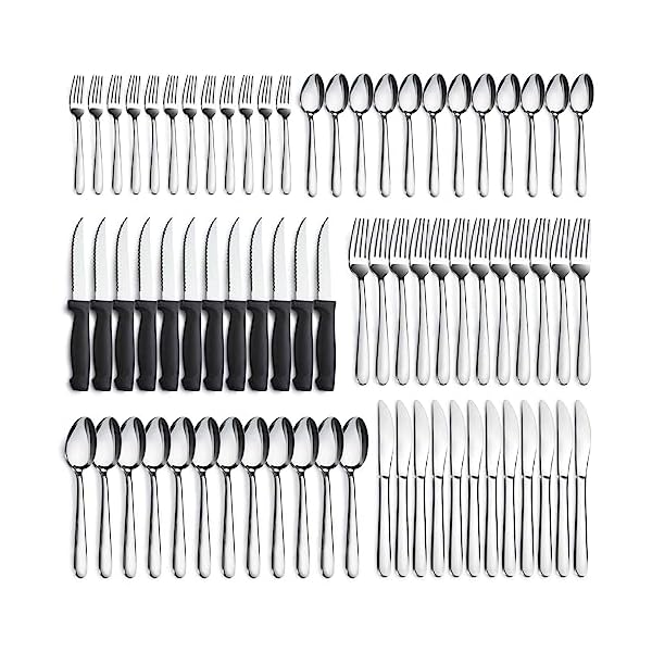 Pleafind 72-Pieces Silverware Sets for 12, Flatware Set with Steak Knives, Stainless Steel Cutlery Set, Include Forks Spoons and Knives Set, Dishwasher Safe Utensil Sets for Home Restaurant