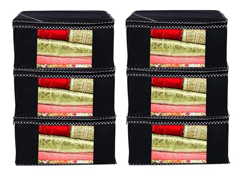 Image of AI ANKIT INTERNATIONAL Saree Cover Bag /Solid Black Clothes Storage Organizer /Saree Covers For Storage /Pack of 6