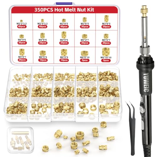Heat-Set Threaded Insert Kit – 350PCS with 60W Digital Soldering Iron, Stand, Tweezers &amp; M2 M3 M4 M5 M6 M8 Nuts, Screws &amp; Caps for Plastic Thread Repair and DIY Projects