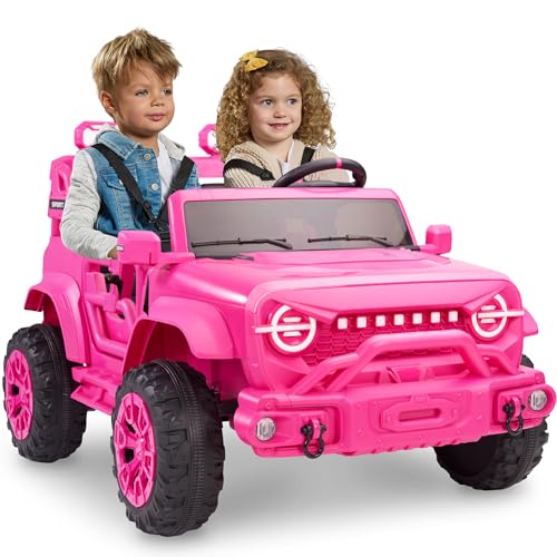 Image of Best Choice Products Kids 24V 2-Seater Electric Ride On Car Truck w / 132lb Weight Capacity, Parent Control, Bluetooth, LED Lights - Hyper Pink
