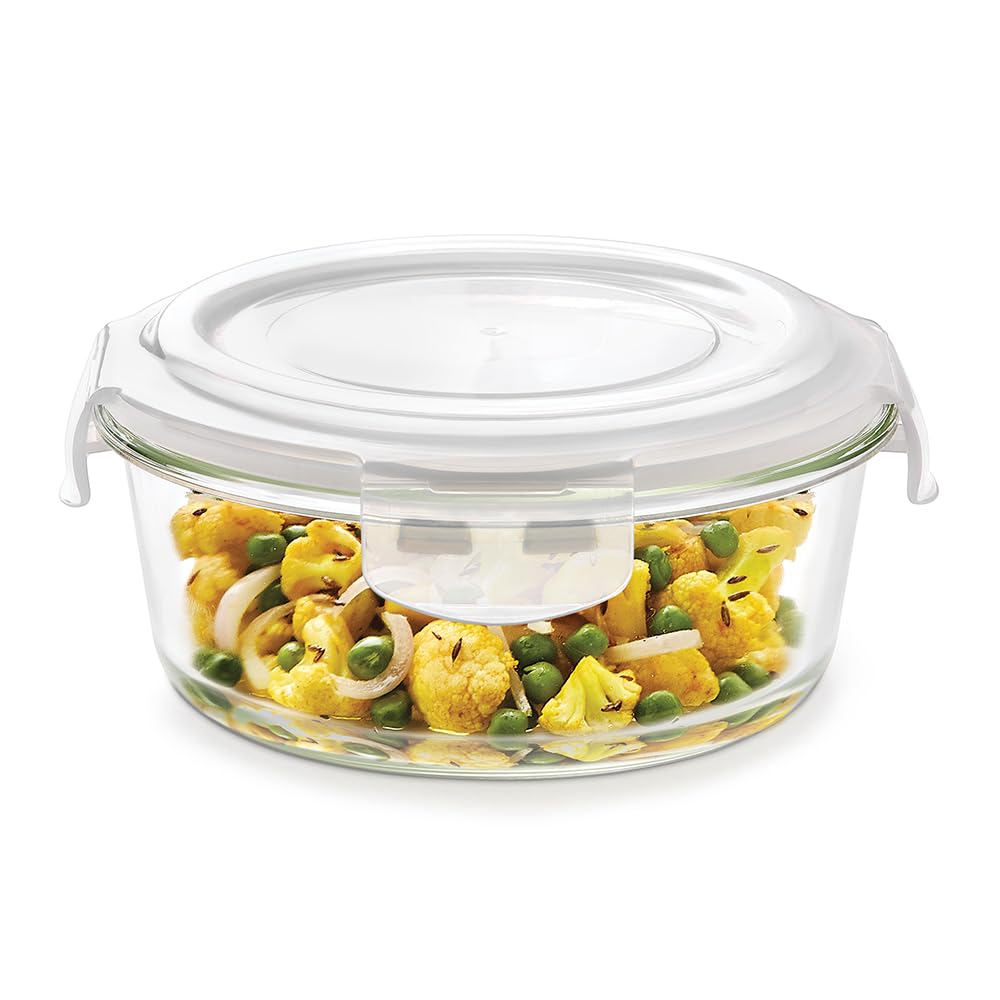 BOROSIL KLIP-N-STORE ROUND GLASS STORAGE CONTAINER WITH AIR TIGHT LID FOOD STORAGE CONTAINER MICROWAVE SAFE CONTAINER 950 ML