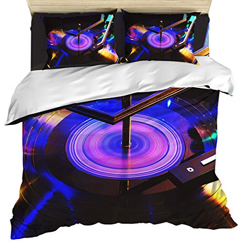 Luxury 4 Piece Bedding Set California King, Vintage Art Vinyl Record Closeup Image Duvet/Comforter/Quilt Cover Set with Bed Sheet Pillow Shams for Kids/Teens/Adults/School