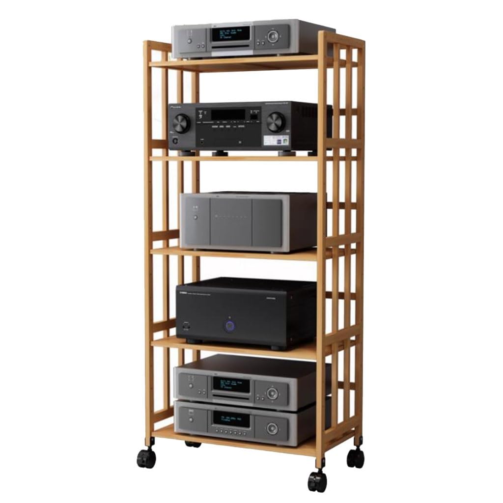 Meuble Audio Hi-Fi En Bambou Avec Roulettes - Étagère 3/4/5 Niveaux Pour Ampli, DAC, Platine, Home Cinéma