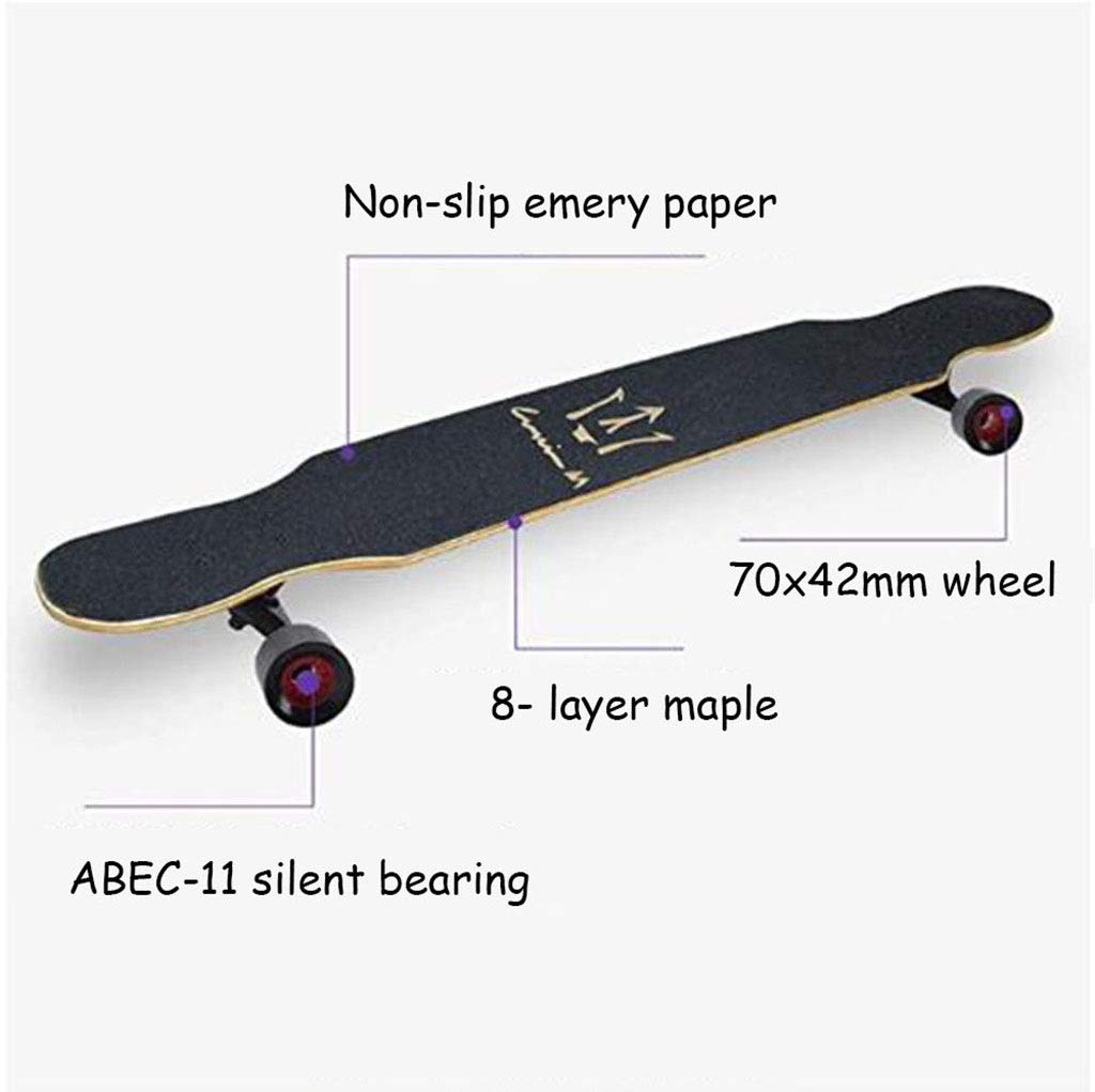 YEENUO 42x9 pouces Longboard Skateboard Cruiser Drop Through 8 Plis Maple Complete Longboards Skateboard Dancing, Cruising, Curving, Freeride Slide, Freestyle et Downhill Freestyle Cruiser pour adol