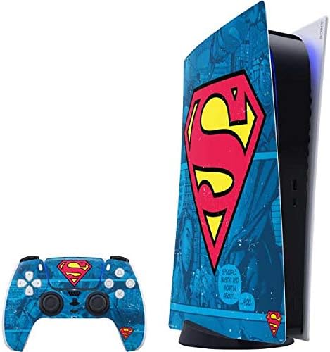 Skinit Decal Gaming Skin Compatible with PS5 Digital Edition Bundle - Officially Licensed DC Comics Superman Logo Background Pattern Design