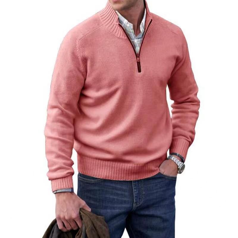 Men's Zipper Basic Sweater,Quarter Zipper Slim Fit Lightweight Turtleneck Long Sleeve Pullover Cardigan3