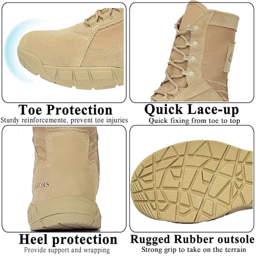 Image of Lightweight Man Tactical Military Boots Combat Boots Anti-Collision Side Zipper Training Lace Up Outdoor Hiking Breathable Shoe