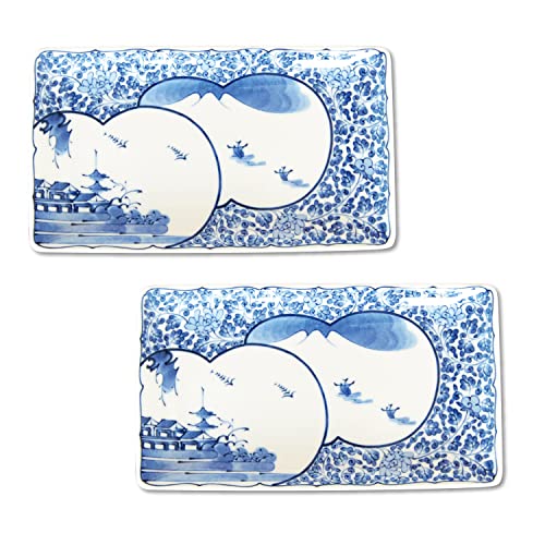Set 2 platos rectangulares de cerámica japonesa miniatura 1