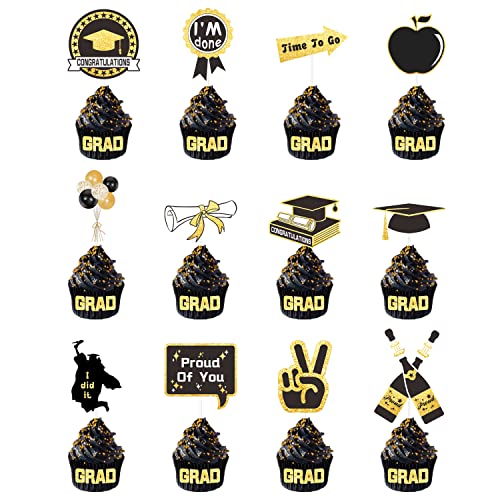 Graduation Party Decorations Black and Gold Congrats Graduate Balloons Wonlonda Happy Graduation Banner with Balloons Bunting Congrats Grad - Image 4