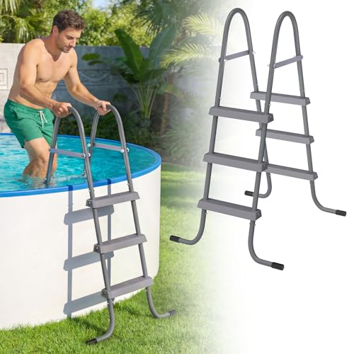 UISEBRT Poolleiter für Aufstellpools – 3 Stufen für Poolhöhen 110 cm,Robuster Eisenrahmen mit Kunststoffbeschichtung,Schwimmbadleiter bis 130 kg, Einfach zu Montieren & Bewegen
