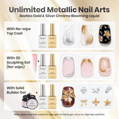 Image of Beetles Air-Dry Chrome Blooming Liquid Nail Art Paint Silver & Gold 2x10ml