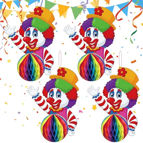 Guirnalda de Payaso para Carnaval,4 Piezas Decoración de Panal 3D,Decoración Colgante de Payaso,Decoracións Colgante para el Techo,para Carnavales,Carnavales y Fiestas Temáticas