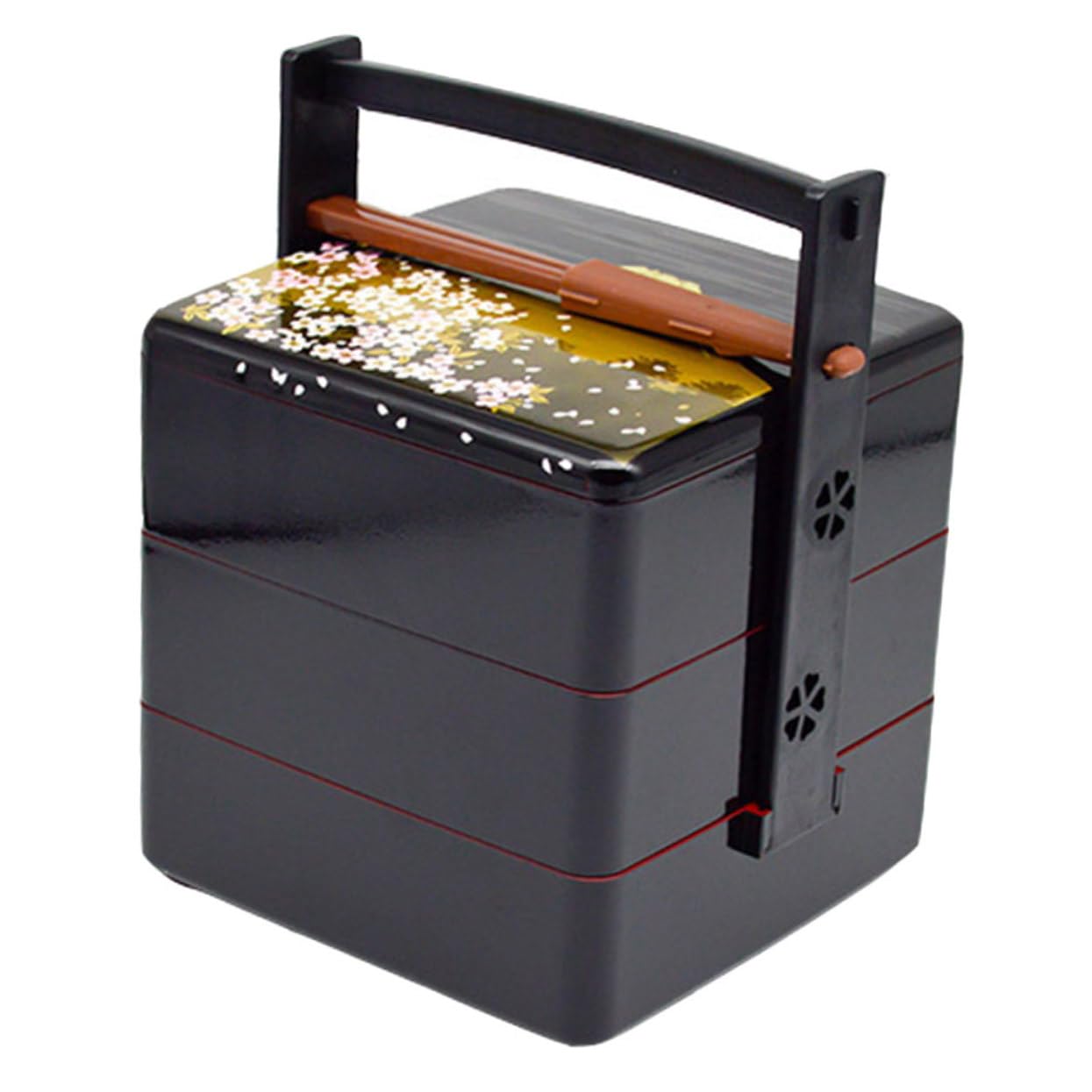 Boîte à Bento Japonaise Portable Noire, Design Trois Niveaux