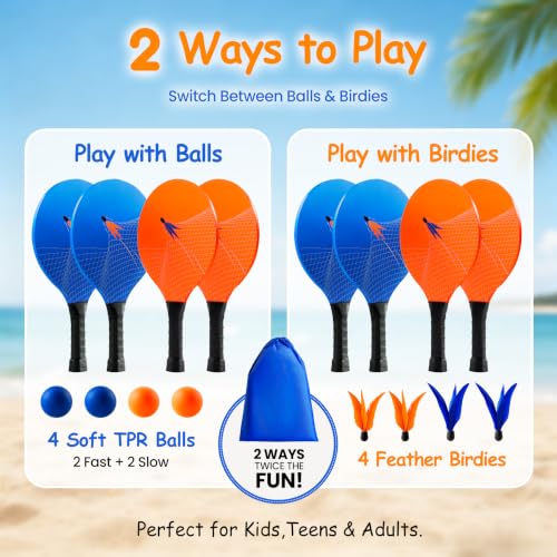 Image of EVERICH TOY Paddle Ball Set - Indoor & Outdoor Racket Game for Kids, Teens, and Adults, Badminton & Camping Games Essentials, Fun for Beach, Yard, and Lawn Play All Year Round