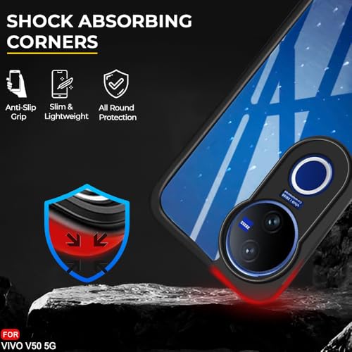 Image of AESTMO Vivo V50 5G / V50e 5G / Vivo T4R / iQOO Z10R 5G Back Cover | 360 Protection | Crystal Clear Hard Back Transparent | Bumper Case (PC+TPU, Black Bumper)
