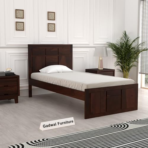 Image of Solid Sheesham Wooden Bed 6X4 Bed Single Bed Without Storage for Bedroom - Single Cot Wooden BedSingle Size for Living Room Guest Room - 12 Month Warranty (Lucas Walnut)