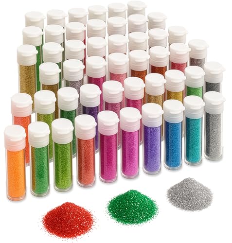 Extra Fine Glitter Set of 60 Vibrant Colors | Color Powder in Shaker Jars (0.32oz/9g) | Crafts Glitter Kit Glows Under UV Light | Use for Crafting Projects, Resin, Scrapbookng, Christmas Stockings