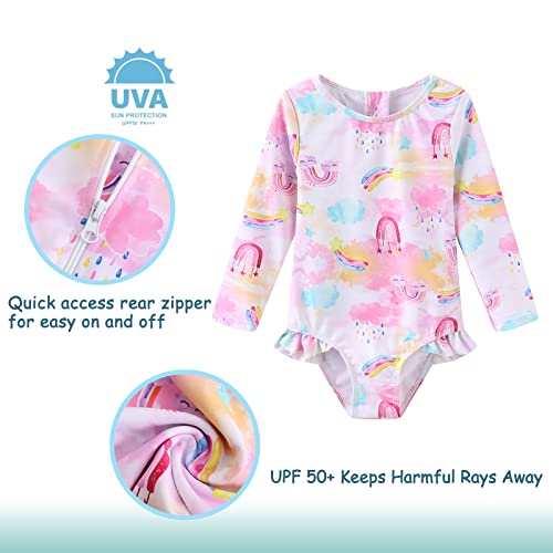 Image of Baby Girls One Piece Swimsuits Long Sleeve Rash Guard for Kids Girls UPF 50+ Sun Protection Swimshirts