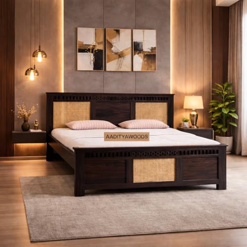 Image of AADITYA WOODS Solid Sheesham Wood Bed Cot Without Storage |Wooden Bed for Bedroom | Multipurpose Duble Cot (Walnut K, King)