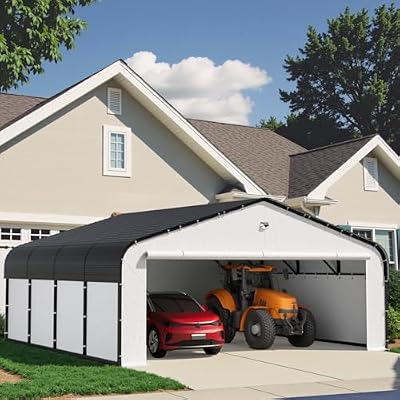 Benass Carports Canopy Heavy Duty, Fully Enclosed Metal Garage with Sidewalls (20x20, White)