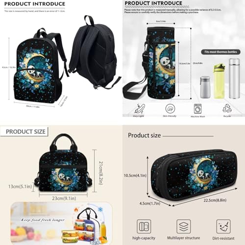 Panda Backpack for Girls Boys Bookbag with Lunch Box Pencil Case Water Bottle Holder Large Capacity Kids School Bag Set of 4 Pcs Back to School Supplies 6