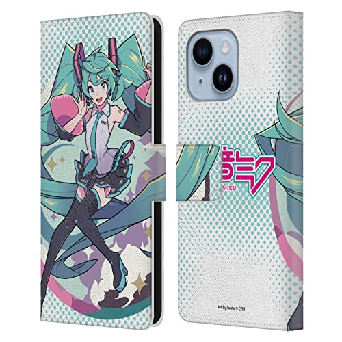 Étui Hatsune Miku pour iPhone 14 Plus, housse portefeuille en cuir pastel